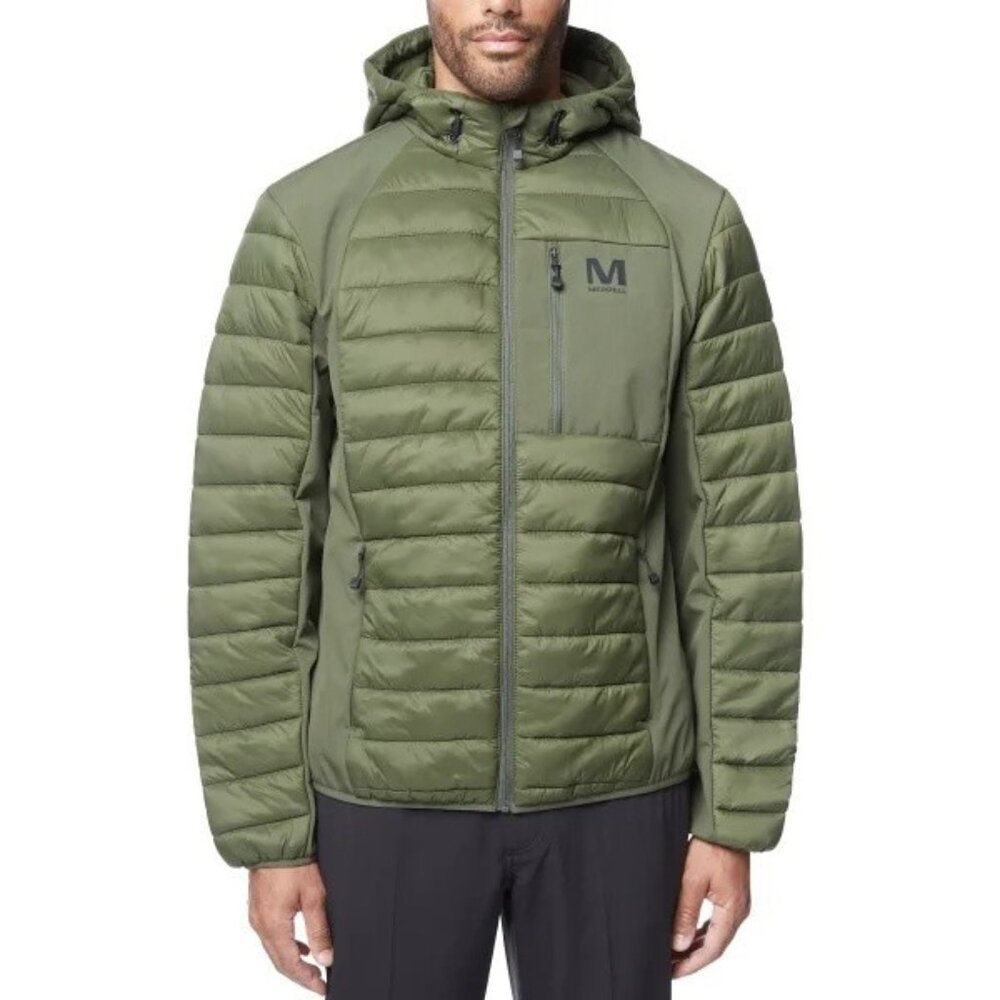 Merrell Mens Hooded Mixed Media Puffer NEW
